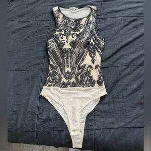Black and Cream Sequin Bodysuit